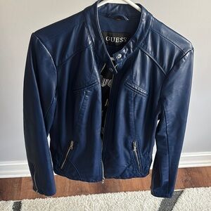 GUESS Women's Blue Faux Leather Jacket